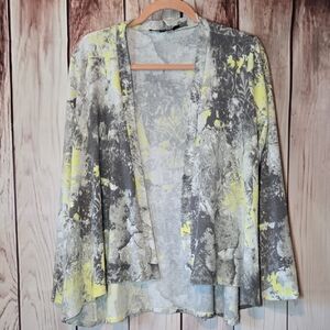 Robert Kitchen Gray & Yellow Womens Open Front Cardigan Size Medium